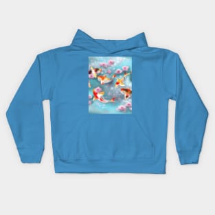 Sakura and koi carp in aqua pond Kids Hoodie